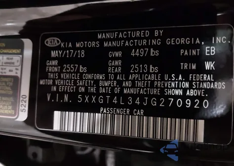 2018 Kia Optima Lx z USA, uszkodzony, nr VIN 5XXGT4L34JG270920